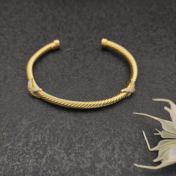 4mm 14K Gold Plated Full Diamond Double X Bracelet DYSZ-176 - Picture 1 of 5